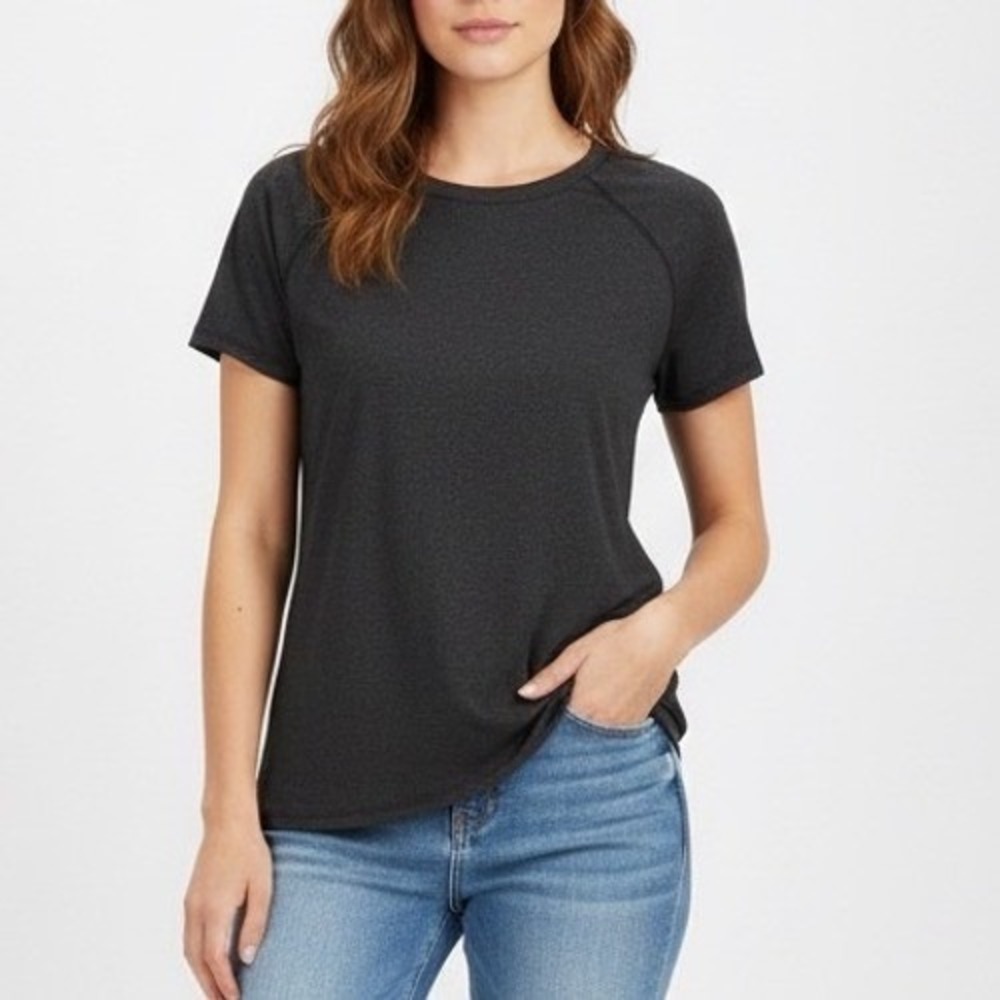 Kimmery T-Shirt Womens Large Black Stretch Raglan Sleeve Crew Neck Irregular Hem